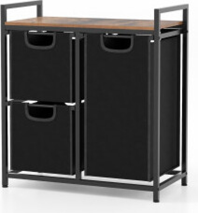 3-roms skittentøyskurv med hylle og 3 avtakbare lommer skittentøyskurv 66,5 x 33 x 72 cm