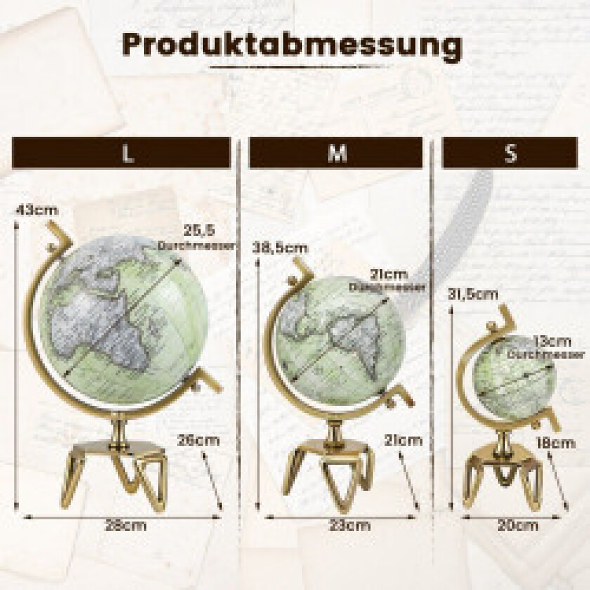 Ø 21 cm Antikk globus med metallbunn Roterende studentklode Geografisk globus Ø 21 cm