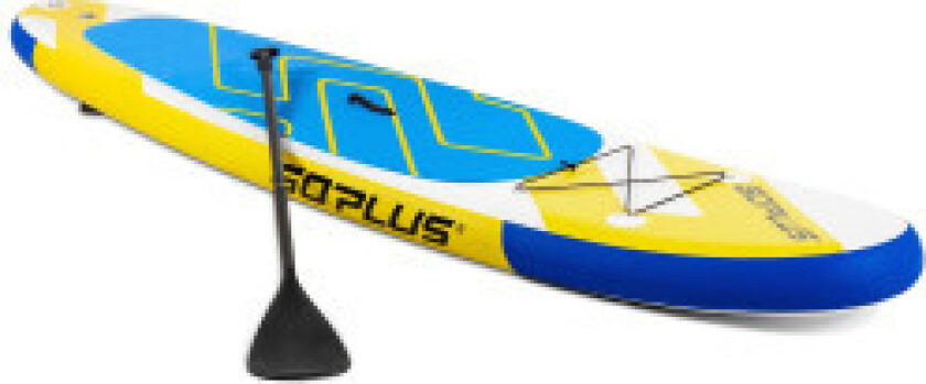SUP Board Oppblåsbart Stand Up Paddle Board Lettvektsbrett 335 x 76 x 15 cm Blå + Gul + Hvit