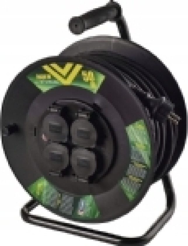 Skjøteledning - spole 4 stikkontakter 50m med jording, 3x1,5mm², 16A, 3680W, kabel med gummiisolasjon H05RR-F3G, IP44