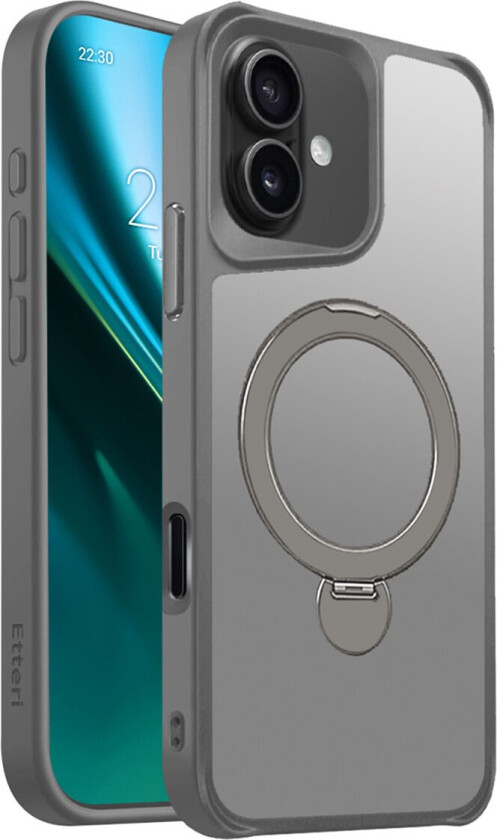 Matt Mag Ring Cover til iPhone 16 - 6,1" - Grå