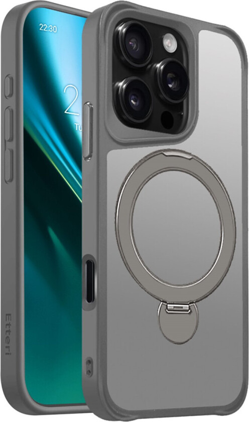 Matt Mag Ring Cover til iPhone 16 Pro - 6,3" - Grå