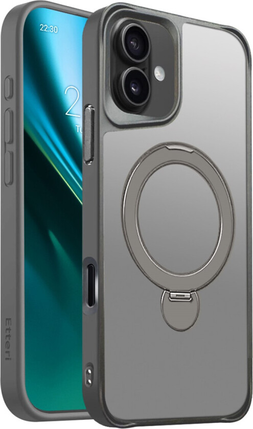 Matt Mag Ring Cover til iPhone 16 Plus - 6,7" - Grå