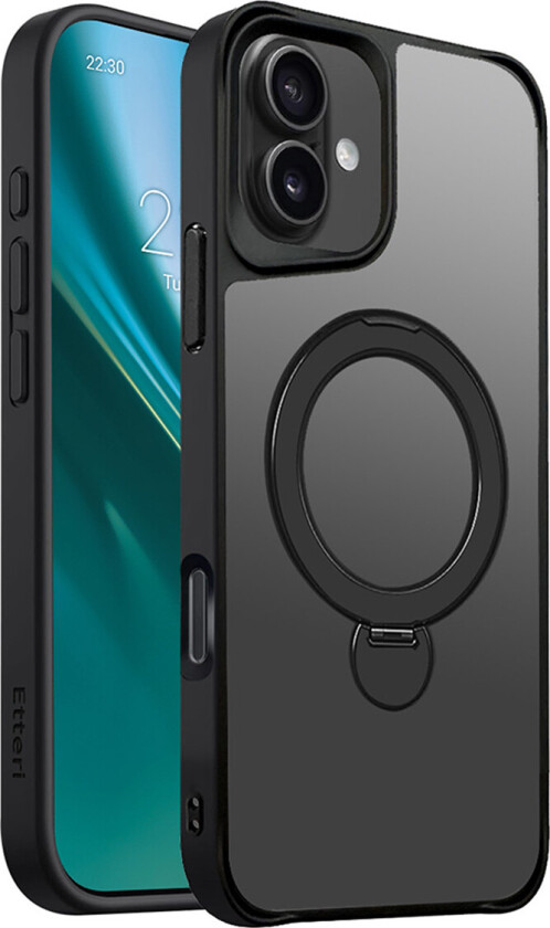 Matt Mag Ring Cover til iPhone 16 Plus - 6,7" - Sort