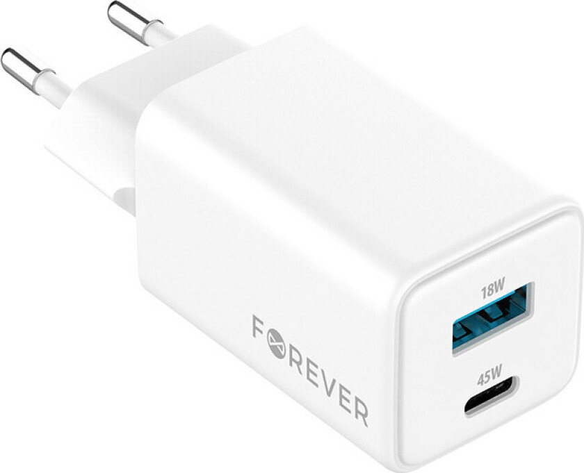 TC-08-45AC GaN PD QC Vegglader - 1x USB-C, 1xUSB-A 45W - Hvit