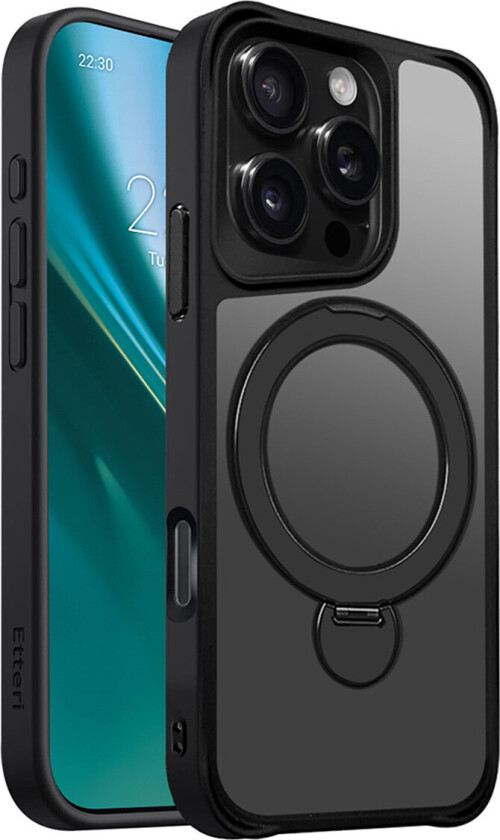 Matt Mag Ring Cover til iPhone 16 Pro - 6,3" - Sort