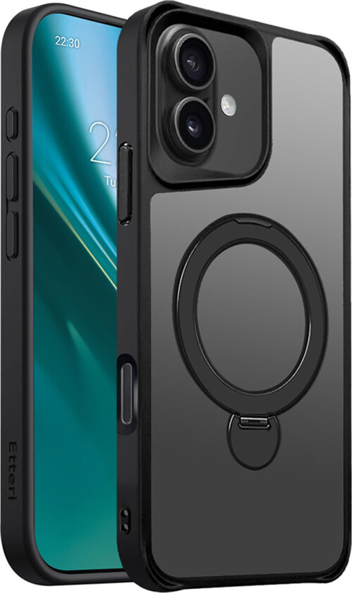 Matt Mag Ring Cover til iPhone 16 - 6,1" - Sort