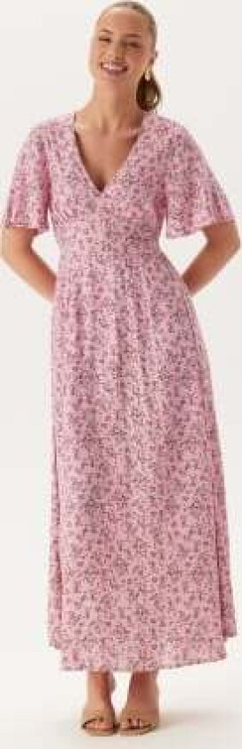 Butterfly Sleeve Viscose Maxi Dress Pink/Patterned 34