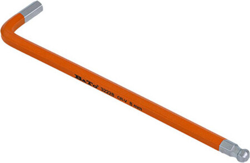 BATO Stiftnøgle farvet orange lang med kugle 8 x 200mm.