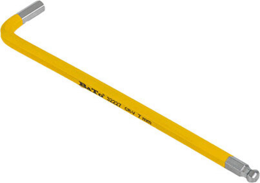 BATO Stiftnøgle farvet gul lang med kugle 7 x 190mm.