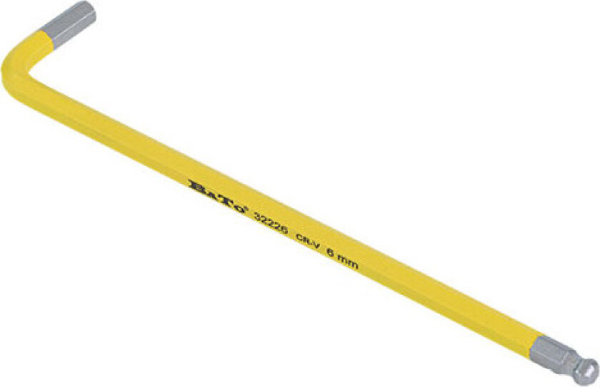 BATO Stiftnøgle farvet lysegul lang med kugle 6 x 180mm.