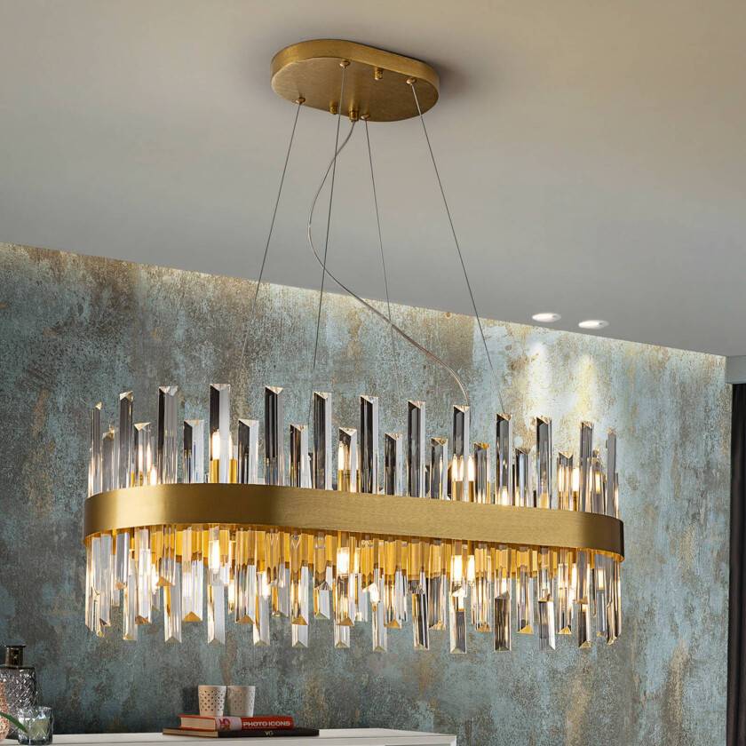 Grace pendellampe, jern, glass, oval, 20 lys