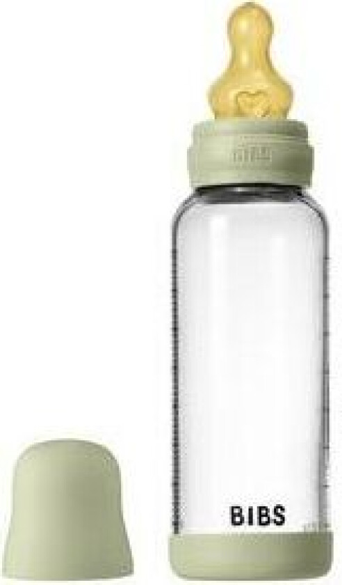 Glass Baby Bottle Round Latex 240 ml. Medium Flow Sage - 1 stk.