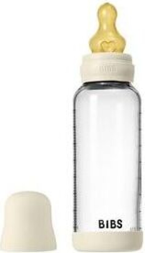 Glass Baby Bottle Round Latex 240 ml. Medium Flow Ivory - 1 stk.