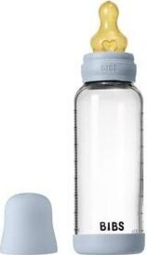 Bilde av Glass Baby Bottle Round Latex 240 ml. Medium Flow Baby Blue - 1 stk.