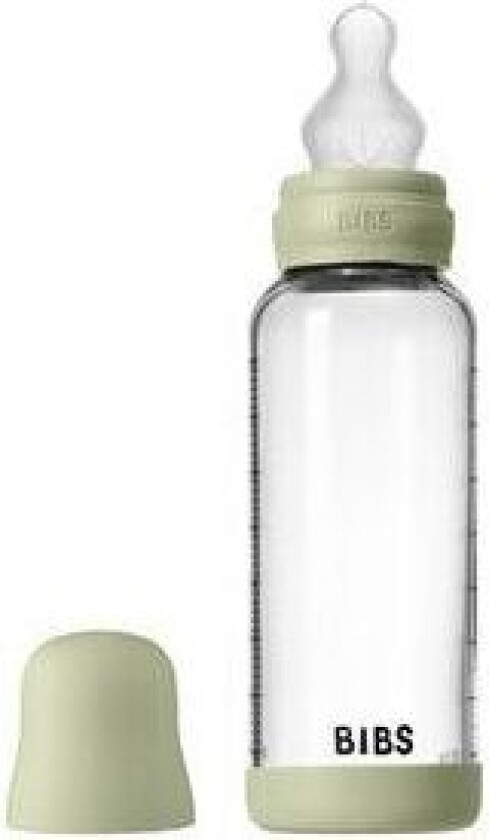 Glass Baby Bottle Round Silicone 240 ml. Medium Flow Sage - 1 stk.