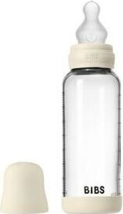 Glass Baby Bottle Round Silicone 240 ml. Medium Flow Ivory - 1 stk.