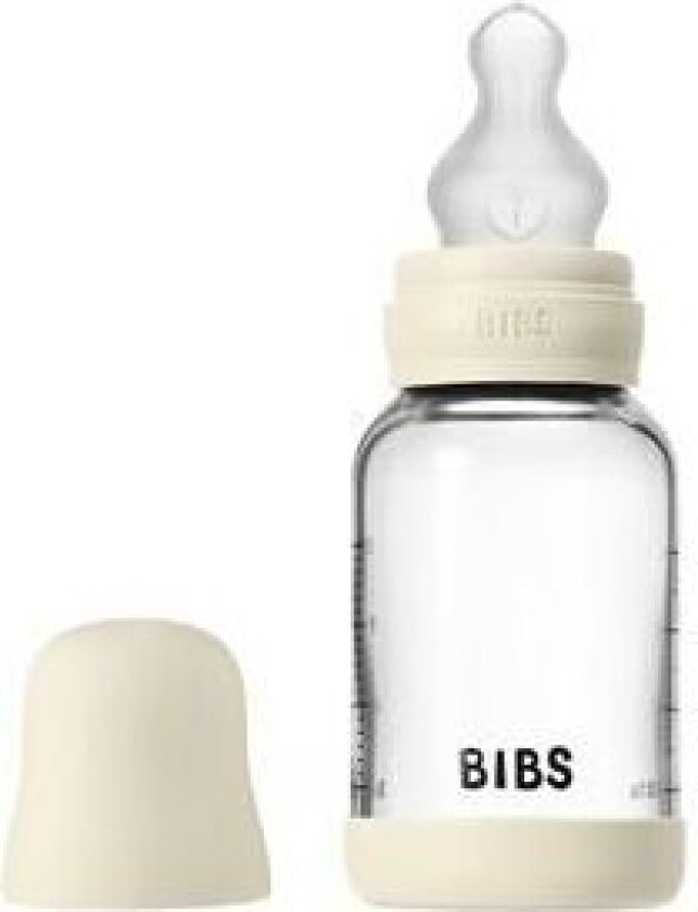 Glass Baby Bottle Round Silicone 120 ml. Slow Flow Ivory - 1 stk.