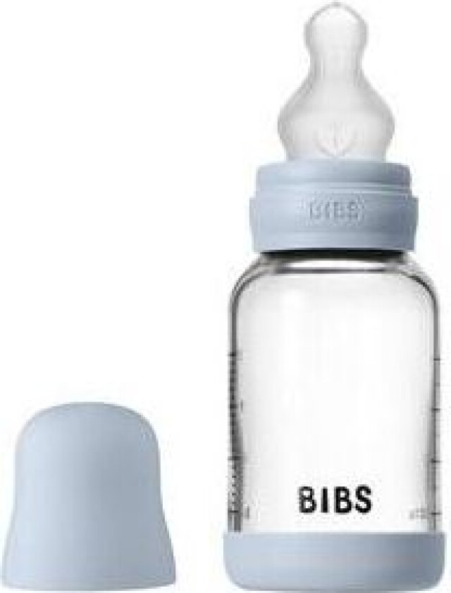 Glass Baby Bottle Round Silicone 120 ml. Slow Flow Baby Blue - 1 stk.