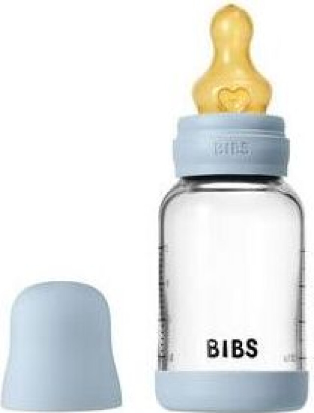 Glass Baby Bottle Round Latex 120 ml. Slow Flow Baby Blue - 1 stk.