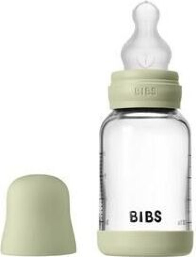 Glass Baby Bottle Round Silicone 120 ml. Slow Flow Sage - 1 stk.