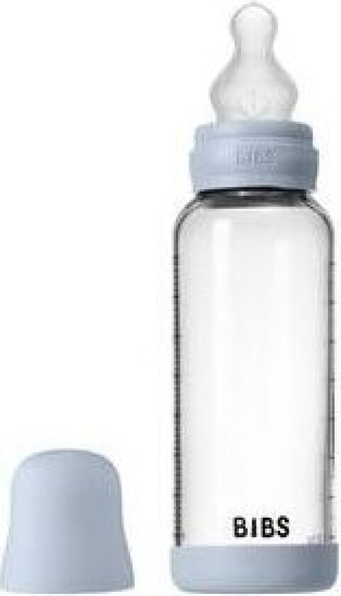 Bilde av Glass Baby Bottle Round Silicone 240 ml. Medium Flow Baby Blue - 1 stk.