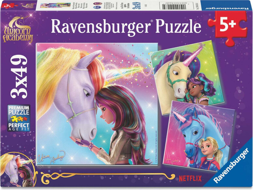 Puslespill 3x49 Unicorn Academy Ravensburger
