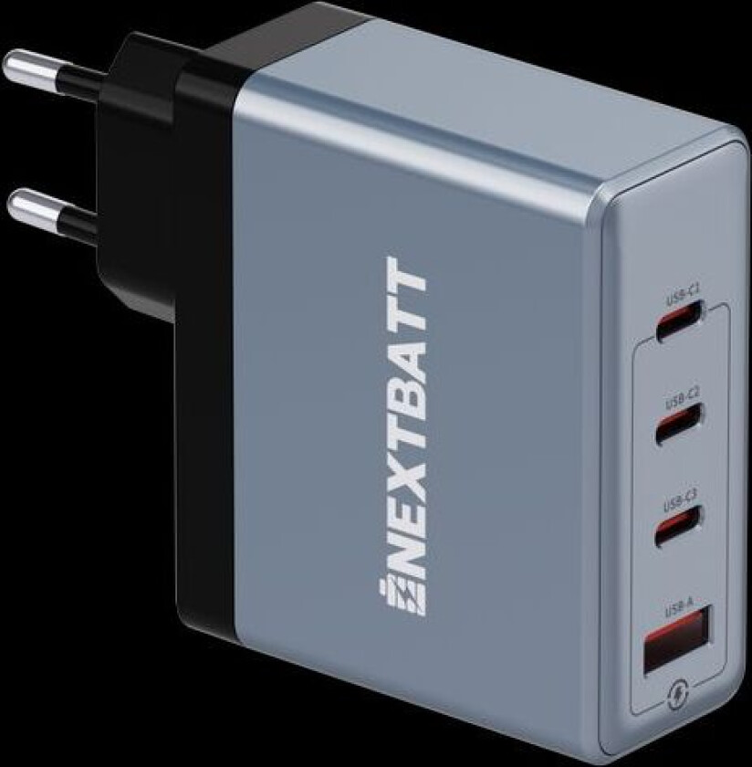 100W GaN Vegglader 3x USB-C/1x USB-A - Svart/Grå