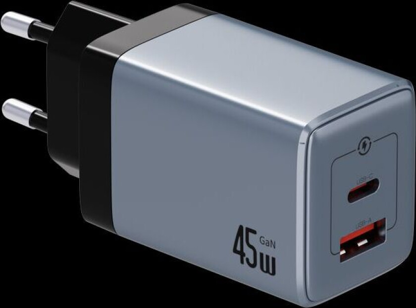 45W GaN Vegglader USB-C/USB-A - Svart/Grå