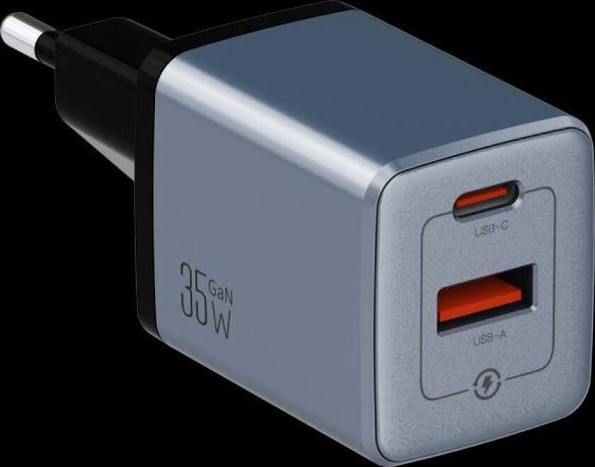 35W GaN Vegglader USB-C/USB-A - Svart/Grå