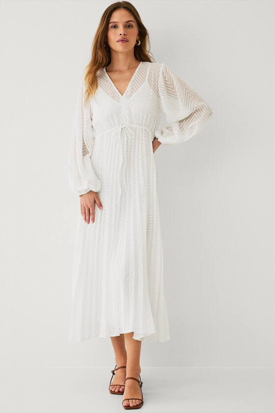 Plissert kjole i dobby-silongsilke - Hvit