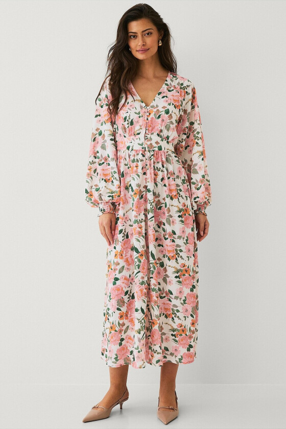Maxikjole med knappefeste - Rosa