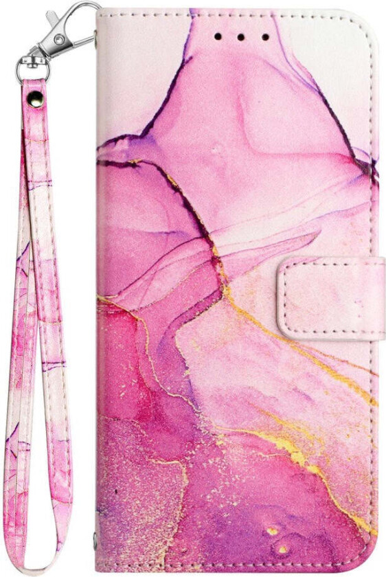 EIDERWOOD iPhone 16 Plus Deksel i Kunstskinn med Lommebok og Stropp - Rosa Marmor