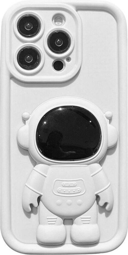 iPhone 14 Pro Silikon Deksel med 3D Astronaut Kickstand - Hvit