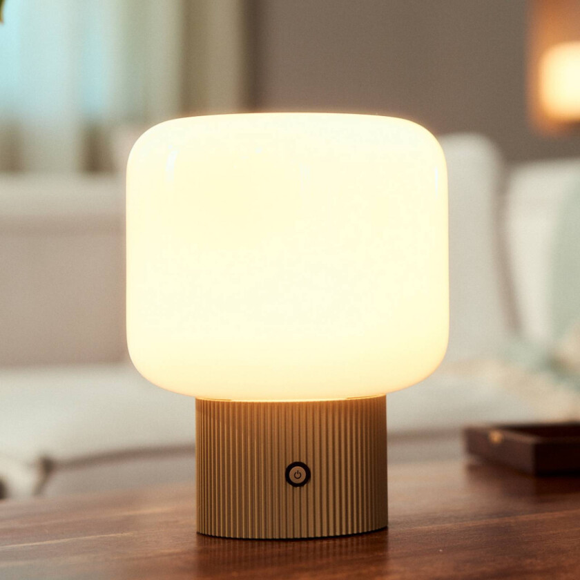 Lucande LED-bordlampe Katrin Palm, beige, glass