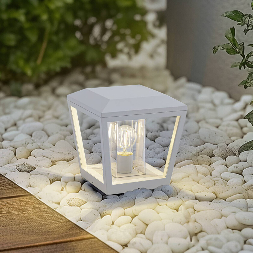 Lucande Dunia sokkellampe, hvit, metall, 24 cm, E27