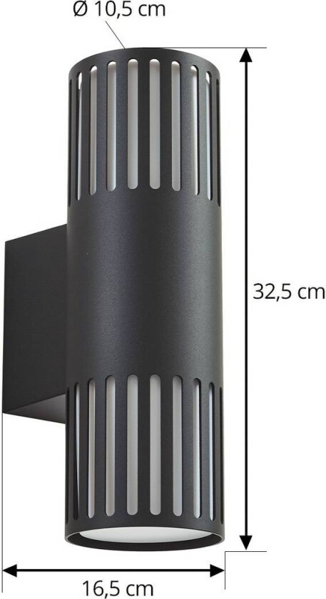 Lindby utendørs vegglampe Lurinda, 2 lyskilder, svart, Ø10cm