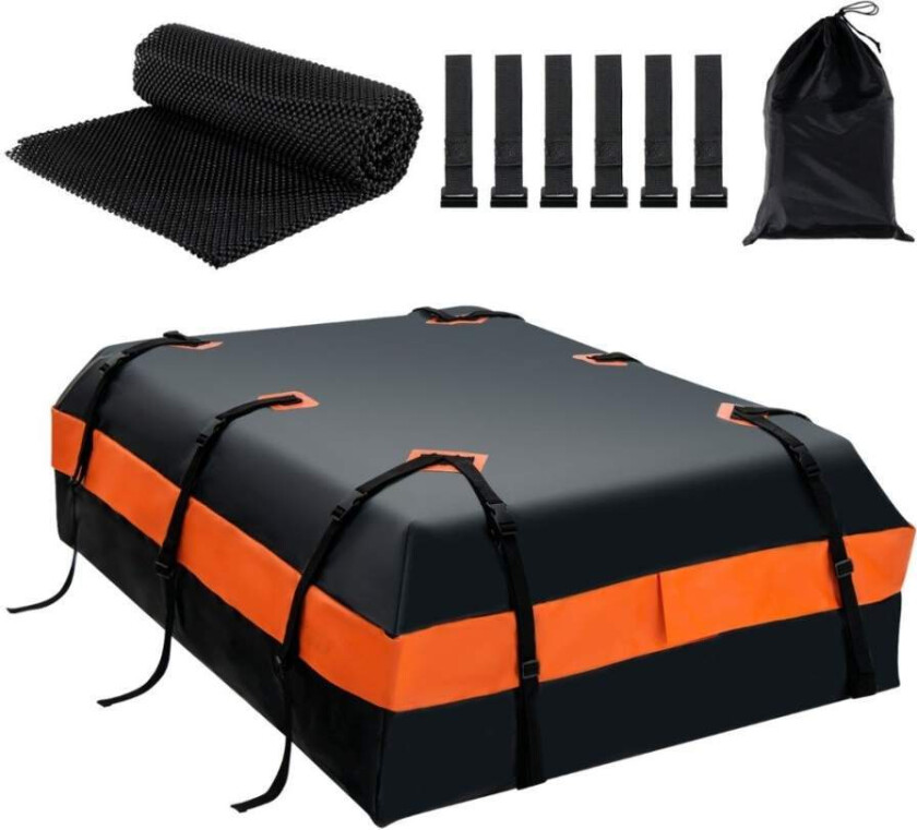 Vanntett takboks med 600 L kapasitet for alle kjøretøy 132x100x43cm svart+oransje