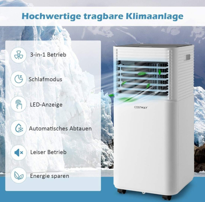4 i 1 mobilt klimaanlegg 9000 BTU kjøle- og ventilasjons- og avfuktende klimaanlegg med svart lokk 16℃-32℃