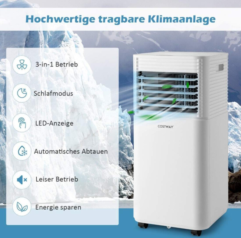 4 i 1 mobilt klimaanlegg 9000 BTU kjøling & ventilasjon og avfukting klimaanlegg med hvitt lokk 16℃-32℃