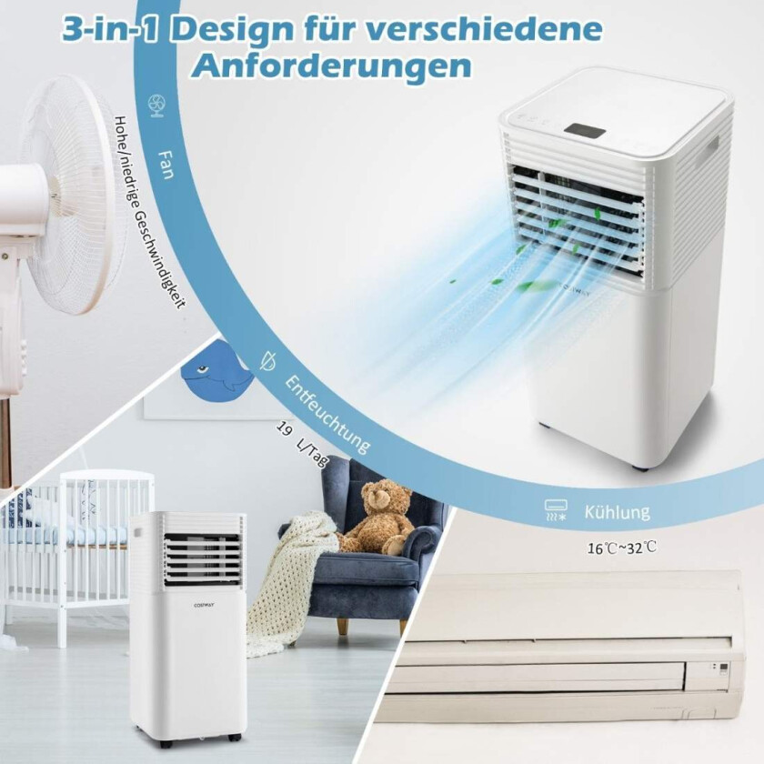 Bærbart klimaanlegg 4 i 1 luftkjøler med hvit LED-skjerm 7000 BTU
