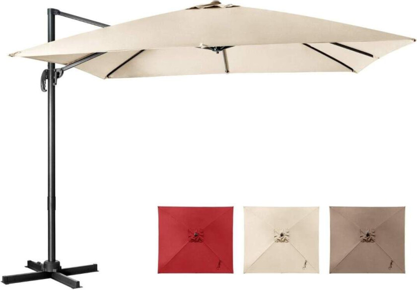 Parasoll med 3 tiltinnstillinger for hager, terrasser, kafeer, 300 x 300 x 273 cm, beige