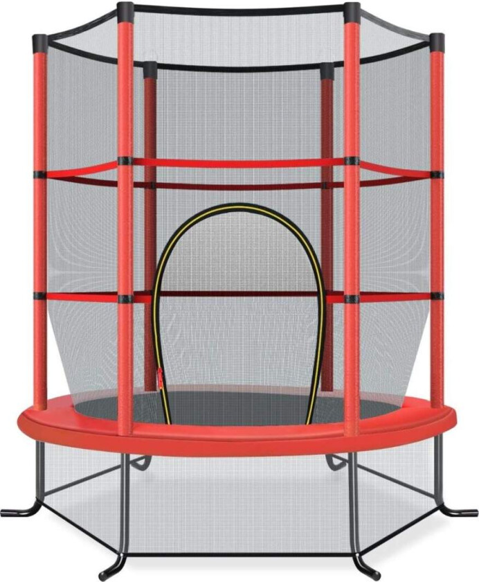 Bilde av Ø140 cm hagetrampoline med sikkerhetsnett trampoline kan holde opptil 135 kg for barn fra 3 år og over rød
