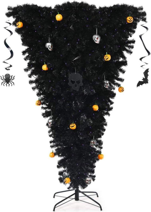 180 cm sort kunstig juletre opplyst Halloween-tre med 270 lilla LED-lys