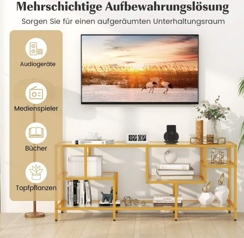 TV-skap TV-bord for TV opp til 65 tommer TV-bord gull 147 x 40 x 62 cm