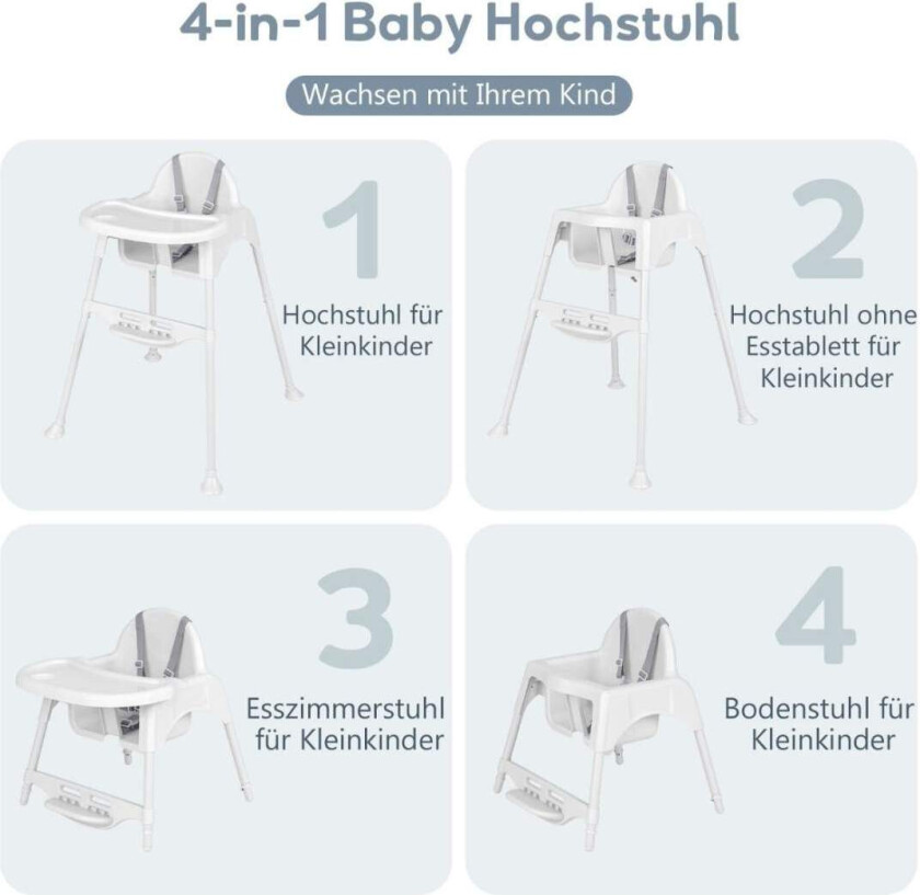 4 i 1 barnestol barnestol med avtakbart brett barnestol hvit