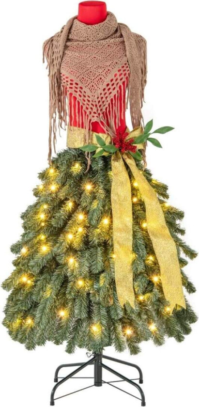 Kunstig juletre i skreddersydd dummy-look med avtagbart skjerf og røde bær