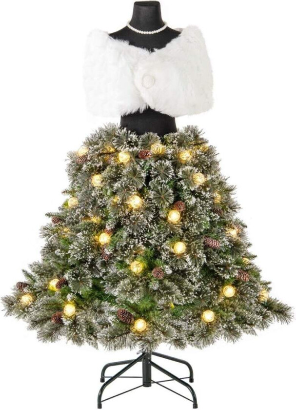 Kunstig juletre i kjoleform med skjerf & halskjede & belysning