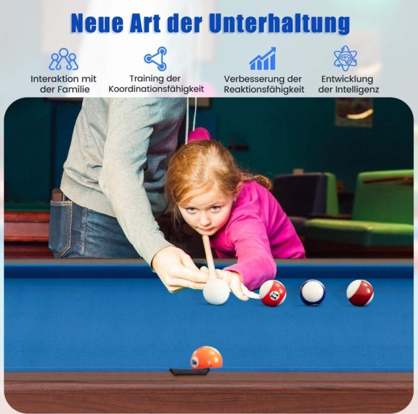 Bilde av Biljardbord av tre med 2 køer 2 kritt & Trekant & Pensel biljardbord bord biljard blå