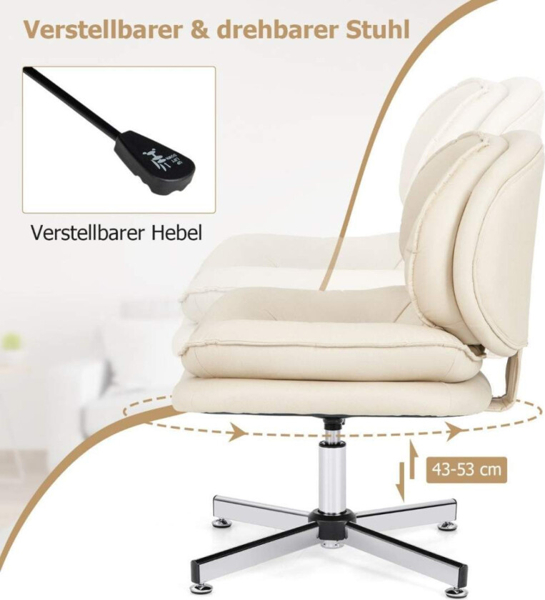 Kontorstol uten armlener Skrivestol med dobbel polstret rygg og sittepute beige